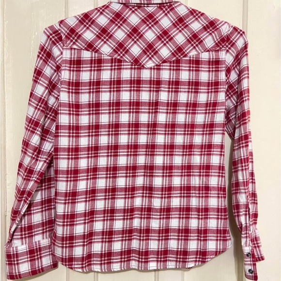 Eddie Bauer women’s red and white plaid western shirt with pearl snaps medium - Picture 6 of 7
